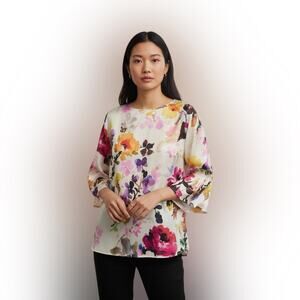 Caroline Rose $428 Bella Luxurious Tunic Floral Multi White Size XL